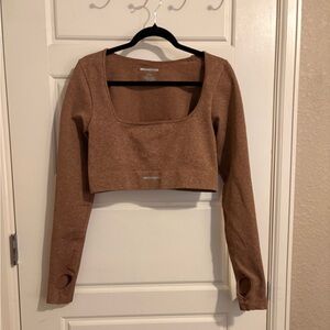 Women's Brown NovaSport Active Wear Long Sleeve Crop Top